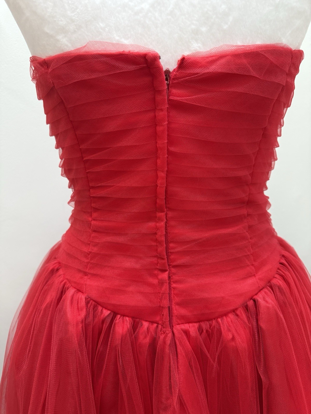 Vtg Red Tulle Poofy Dress Hi Low 50s Style Y2K Party Prom XS/S Christie Helene*