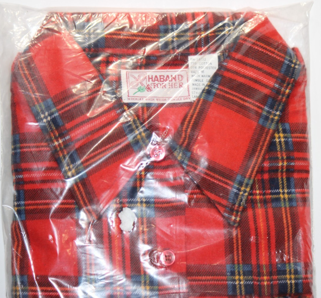 NIP Vintage 70’s 80’s Haband For Her Red Plaid Shirt LARGE Jamaica NEW