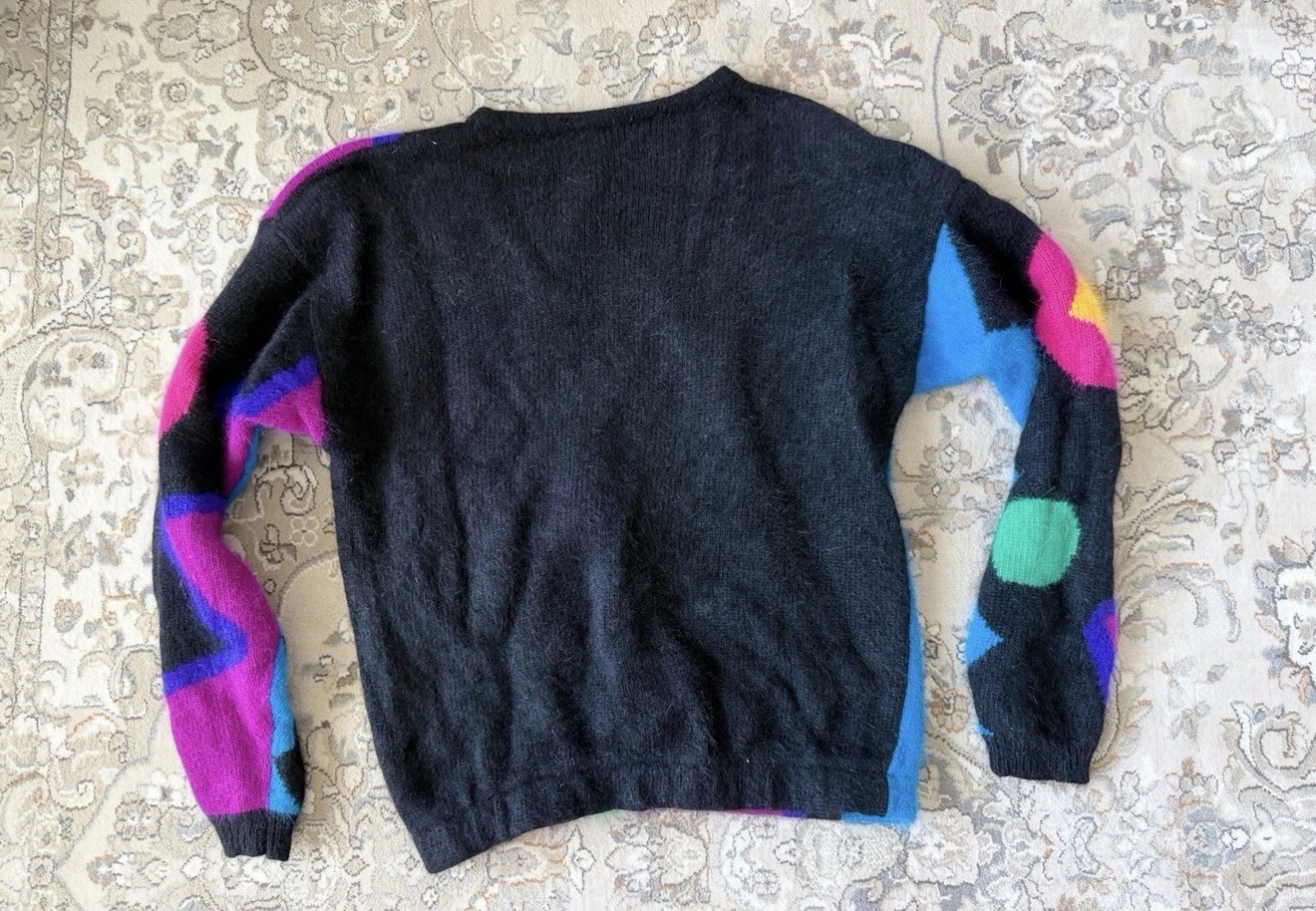 Rafaella 80s New Wave Sweater Angora Sweater, Bright Geometric Pattern sz Small