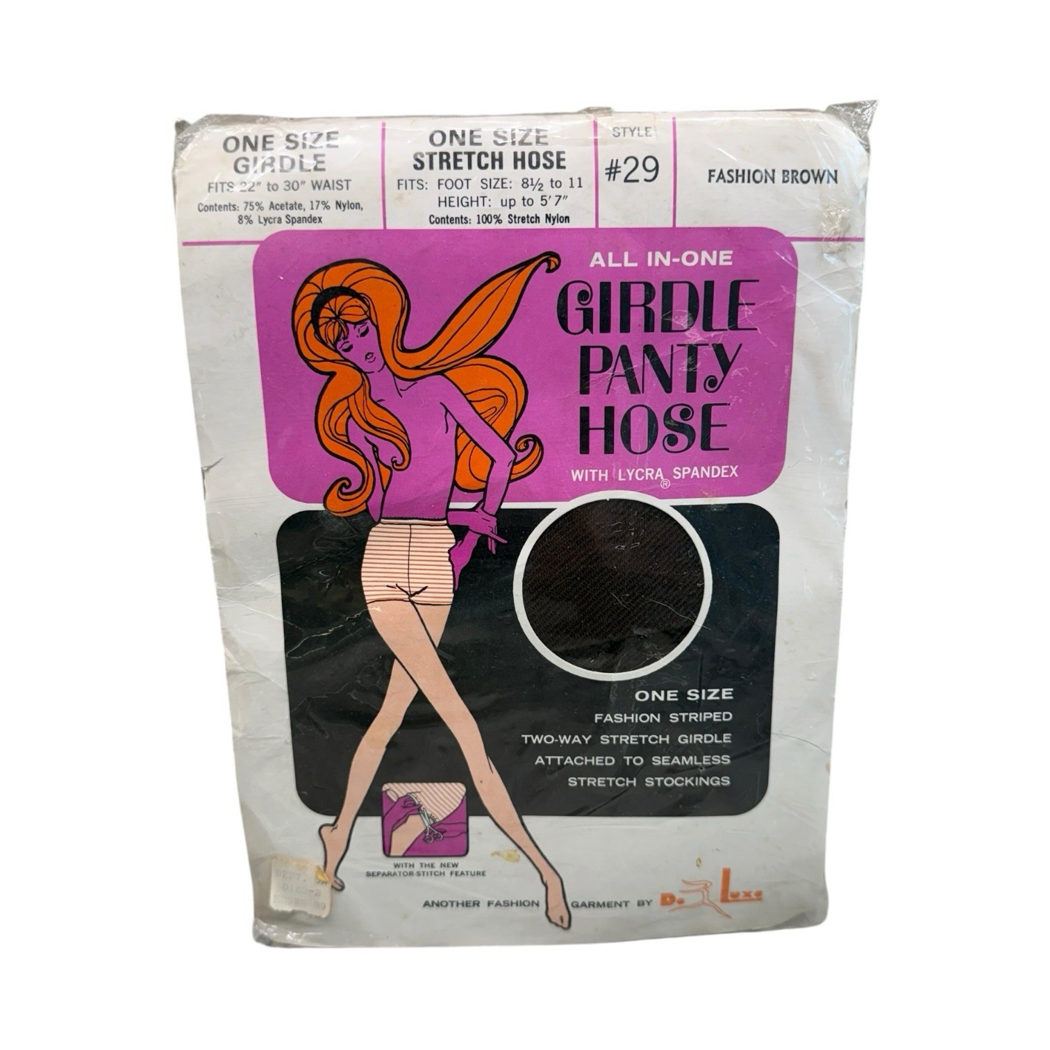 Vintage De Luxe Fashion Striped Two-way Stretch Girdle Pantyhose One Size Brown