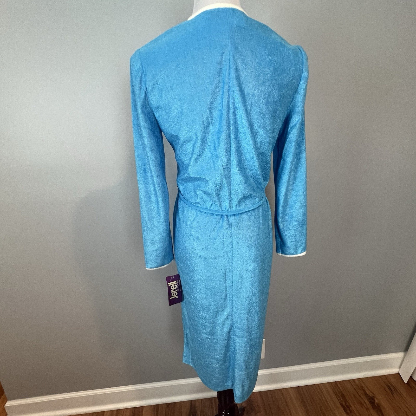 Vtg 70s Jerell of Texas Blue Terry Dress Juniors Size 11 Medium NWT NOS