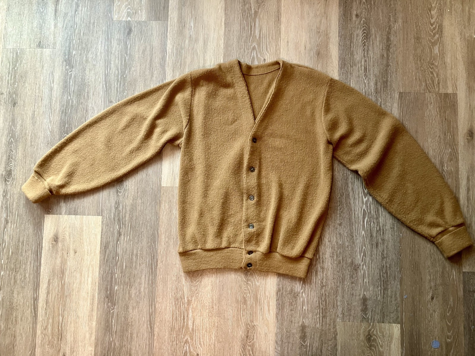 ILGWU Cardigan Wool Blend Sweater Camel Grandpa Style USA Made