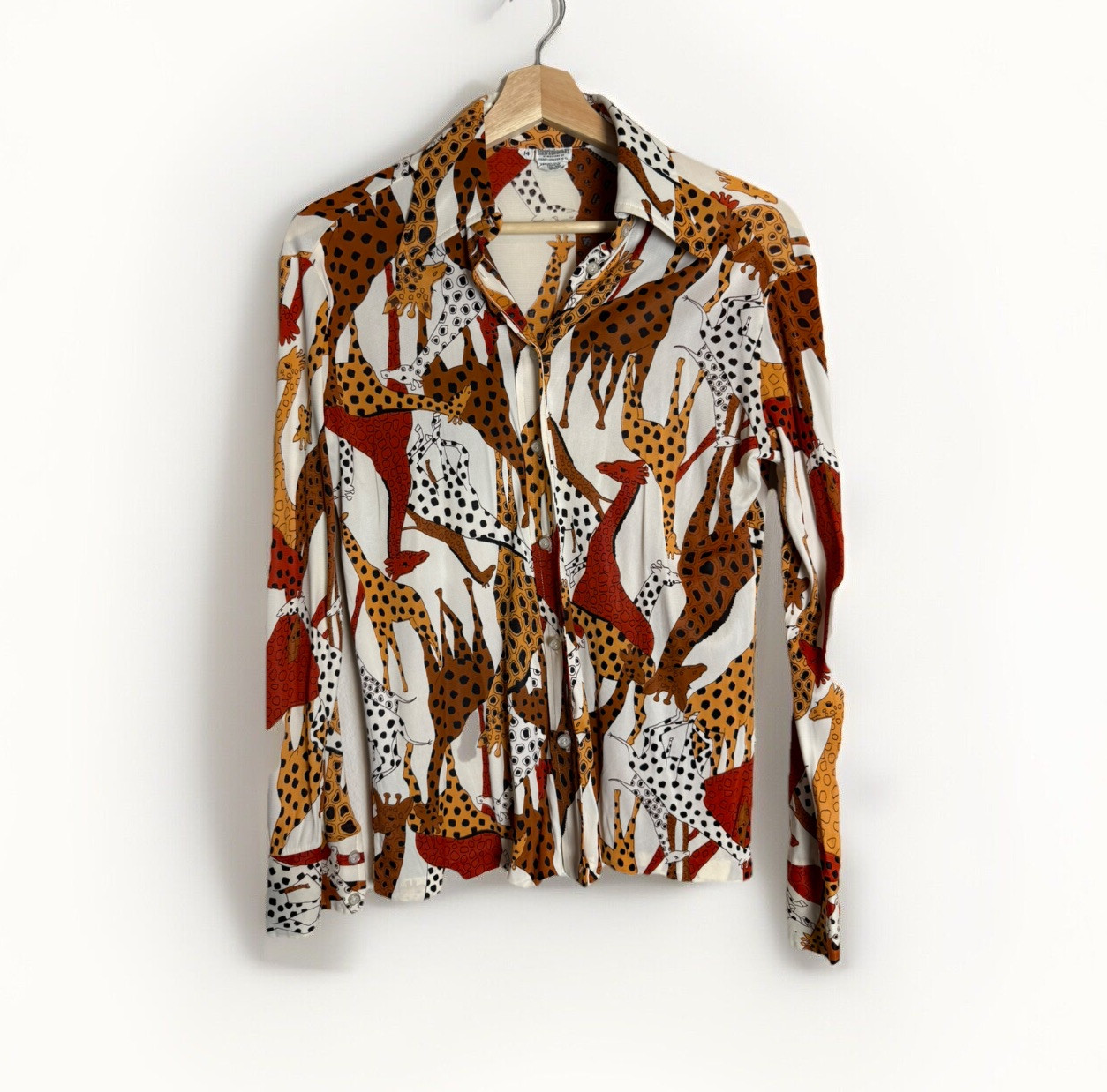 Vintage 1970s Division III Kadet-Kruger Giraffe Print Button-Up Shirt, Medium