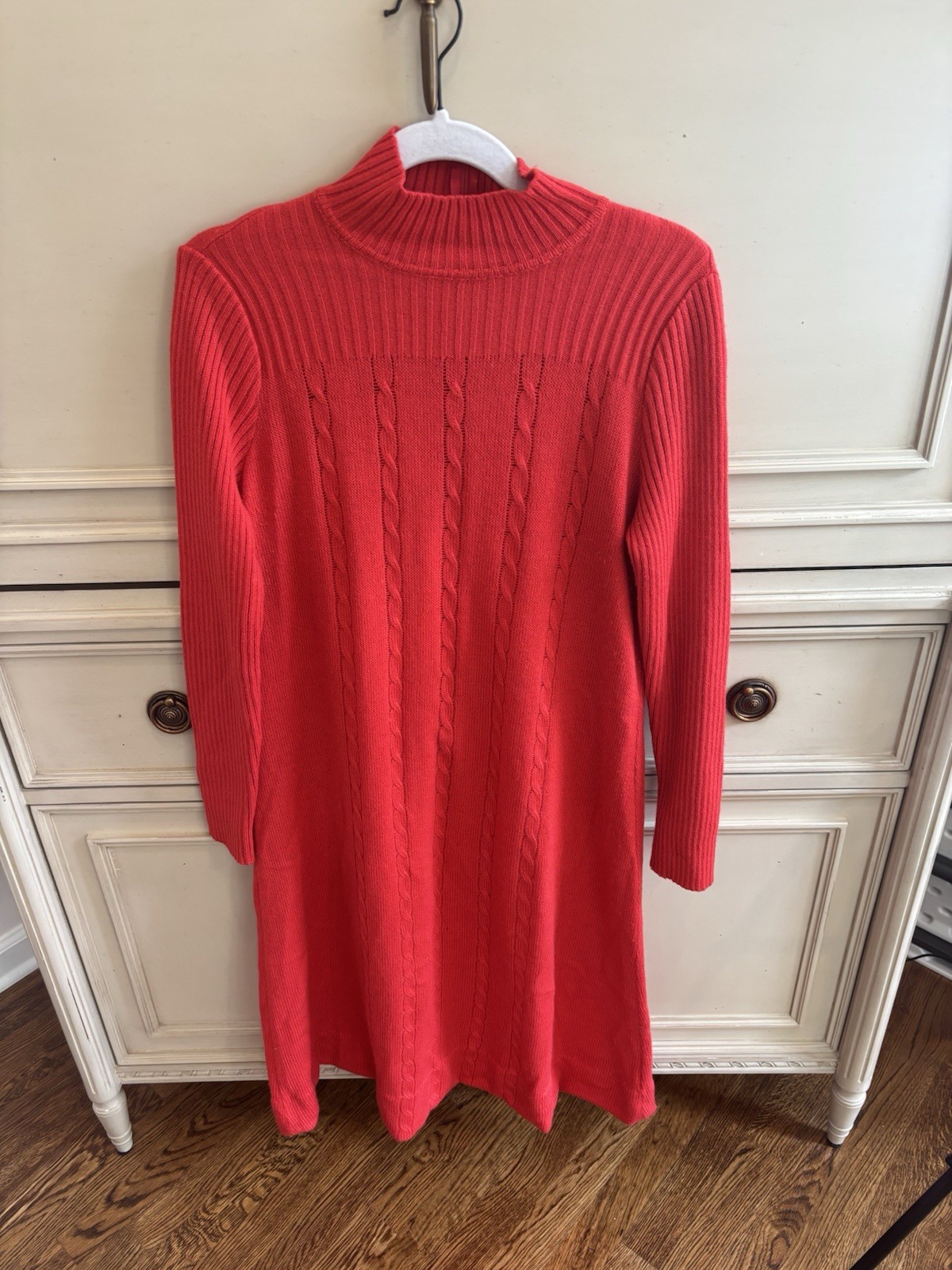 Vintage Francesca For Damon Red High Neck Knit Dress Long Sleeve Wool Blend 14￼