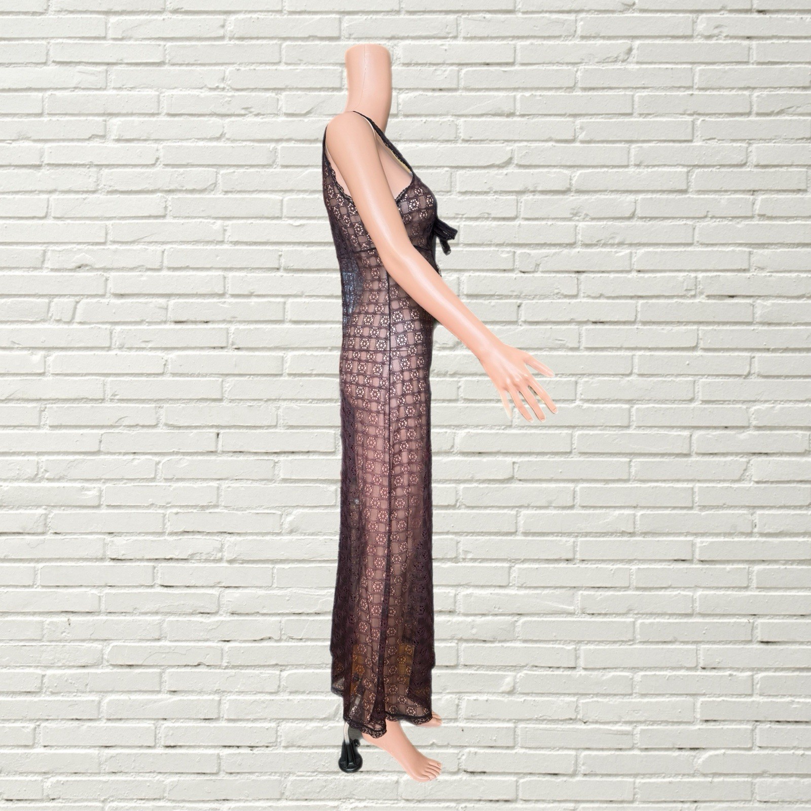 Vintage 60s 70s Black Sheer Lace Maxi Slip Dress – Sexy Cut Out 1930s Style Xs