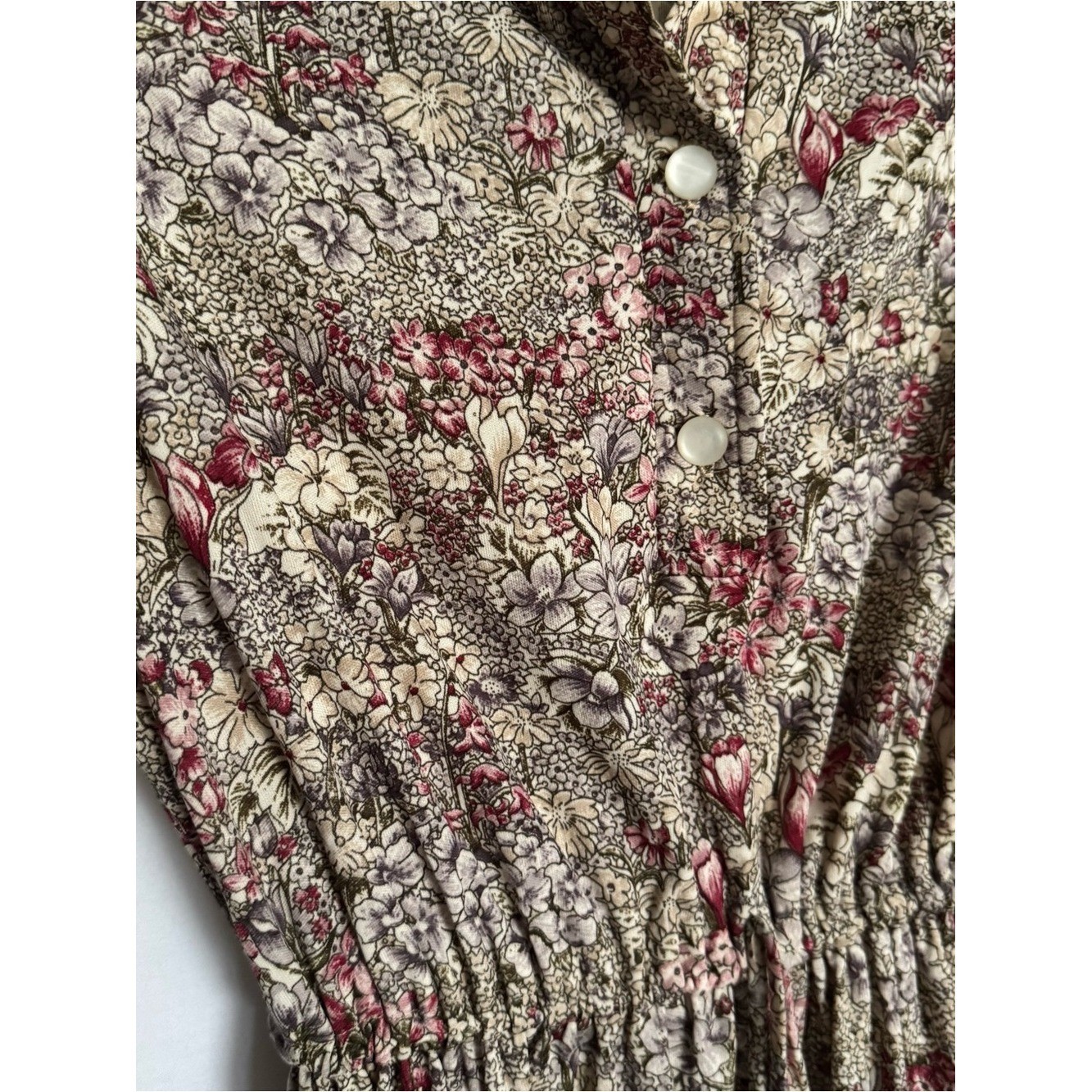 Vintage 70s 80s Floral Midi Dress ILGWU Union Made Prairie Boho Sleeve Size 13