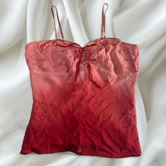 Deja Vu peach orange rhinestone fairy cami tank top y2k vintage mcbling euro