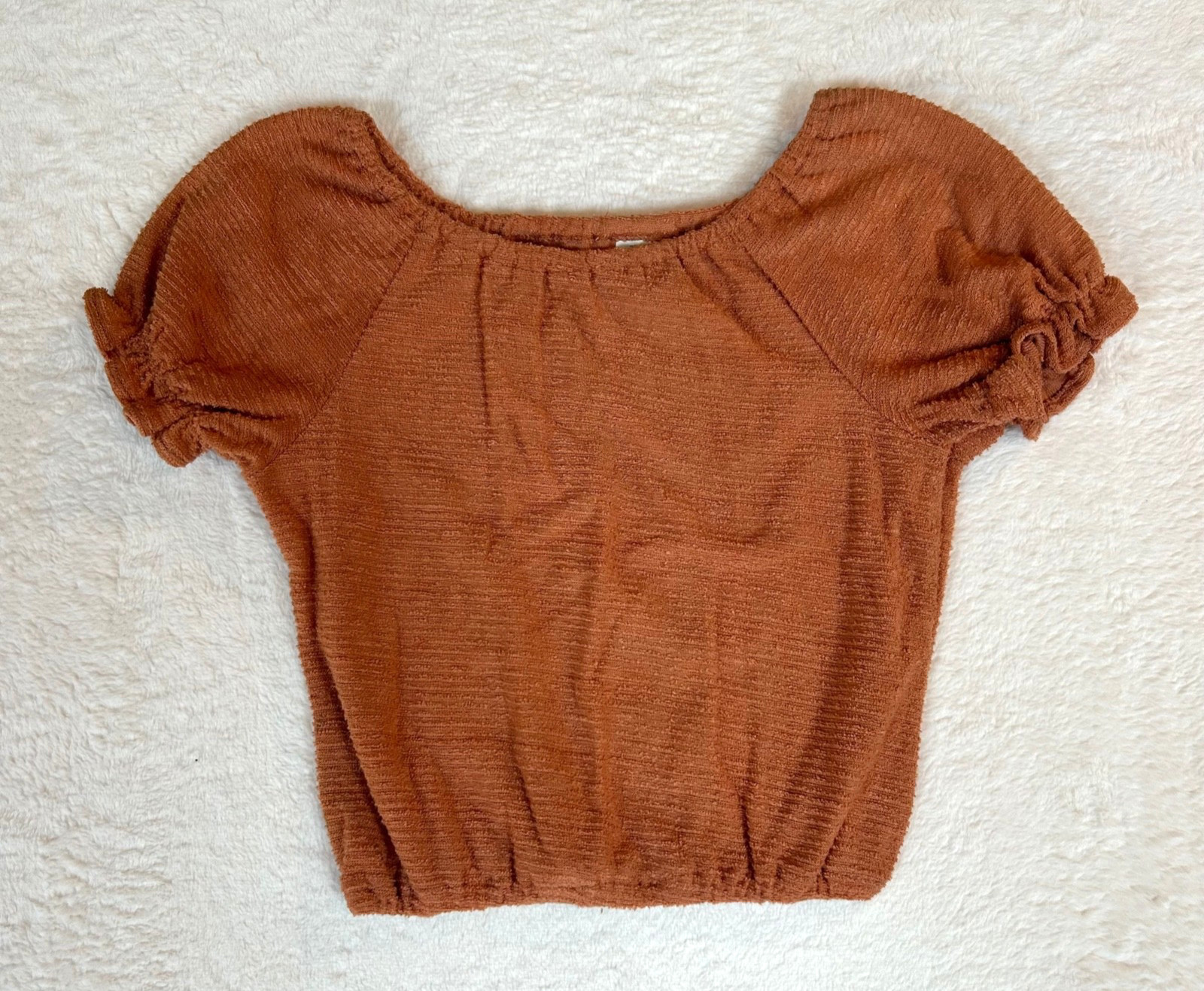 Vintage 1970s–80s Rust Cottagecore Prairie Peasant Puff Sleeve Crop Top Womens M