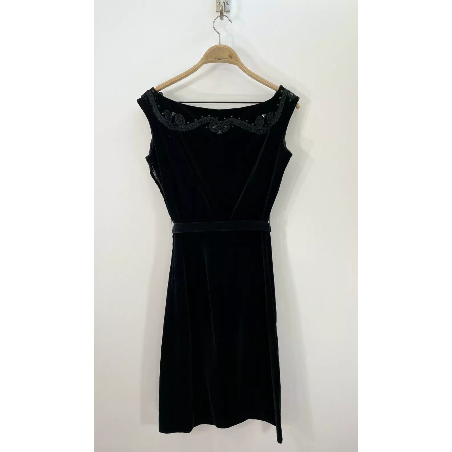 VTG 50s ALEX COLMAN CALIFORNIA Pencil Dress Rockabilly Black Cotton Velvet SZ S