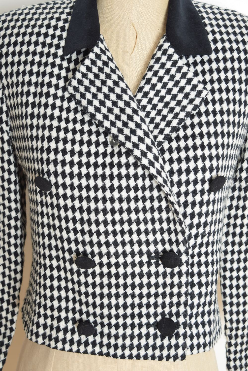 vintage 90s blazer black white diamond check cropped jacket top preppy S