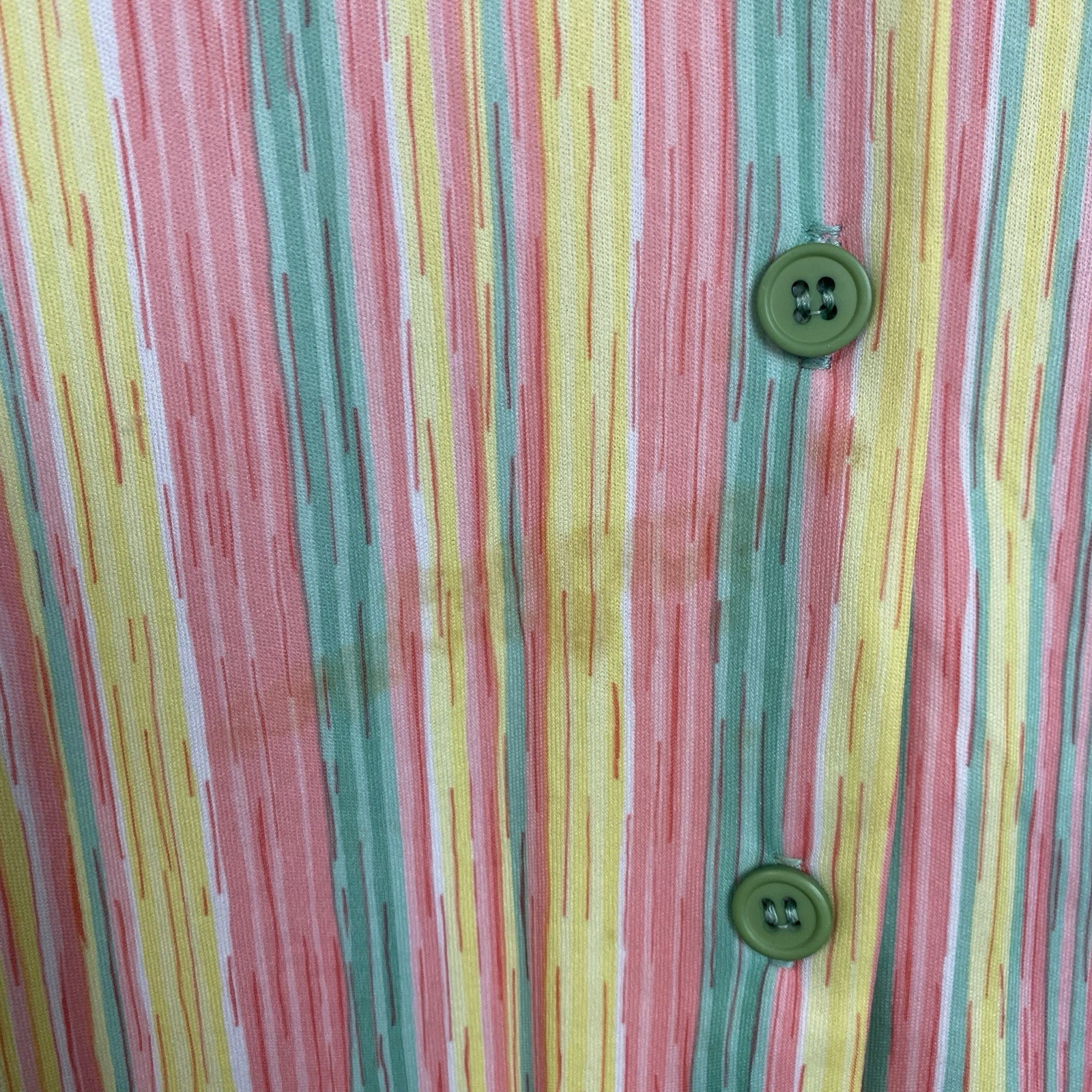 Vintage 70s Center Stage Button Down Shirt Women Medium Yellow Stripe Disco Flaw