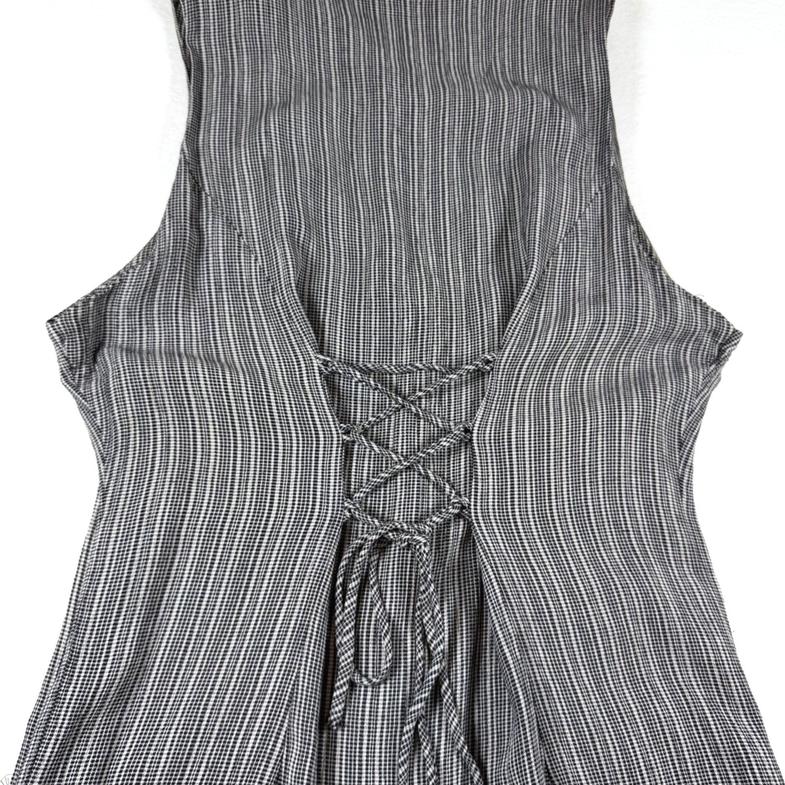 Vintage Butter Mom Alexis Fashions Black White Check Button Front Lace Up Dress