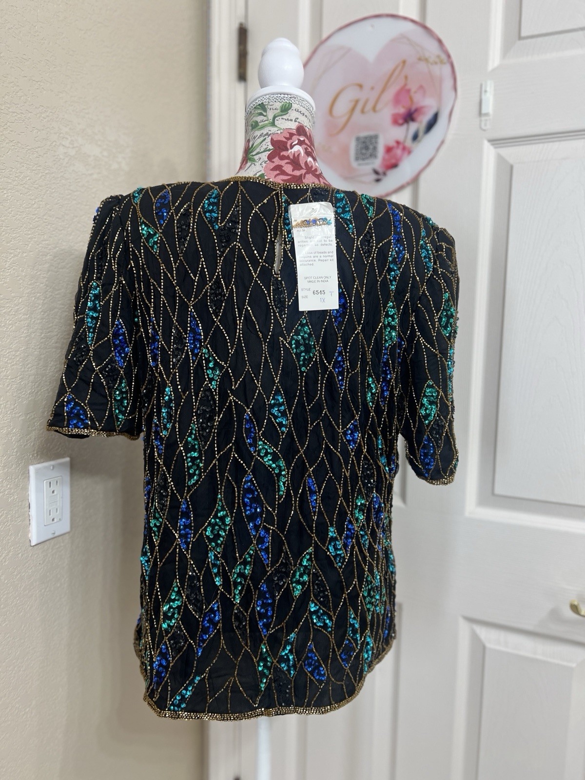 Vintage 80’s Laurence Kazar, 100% Silk, Beaded Sequin Blouse, Size 1X, NWT