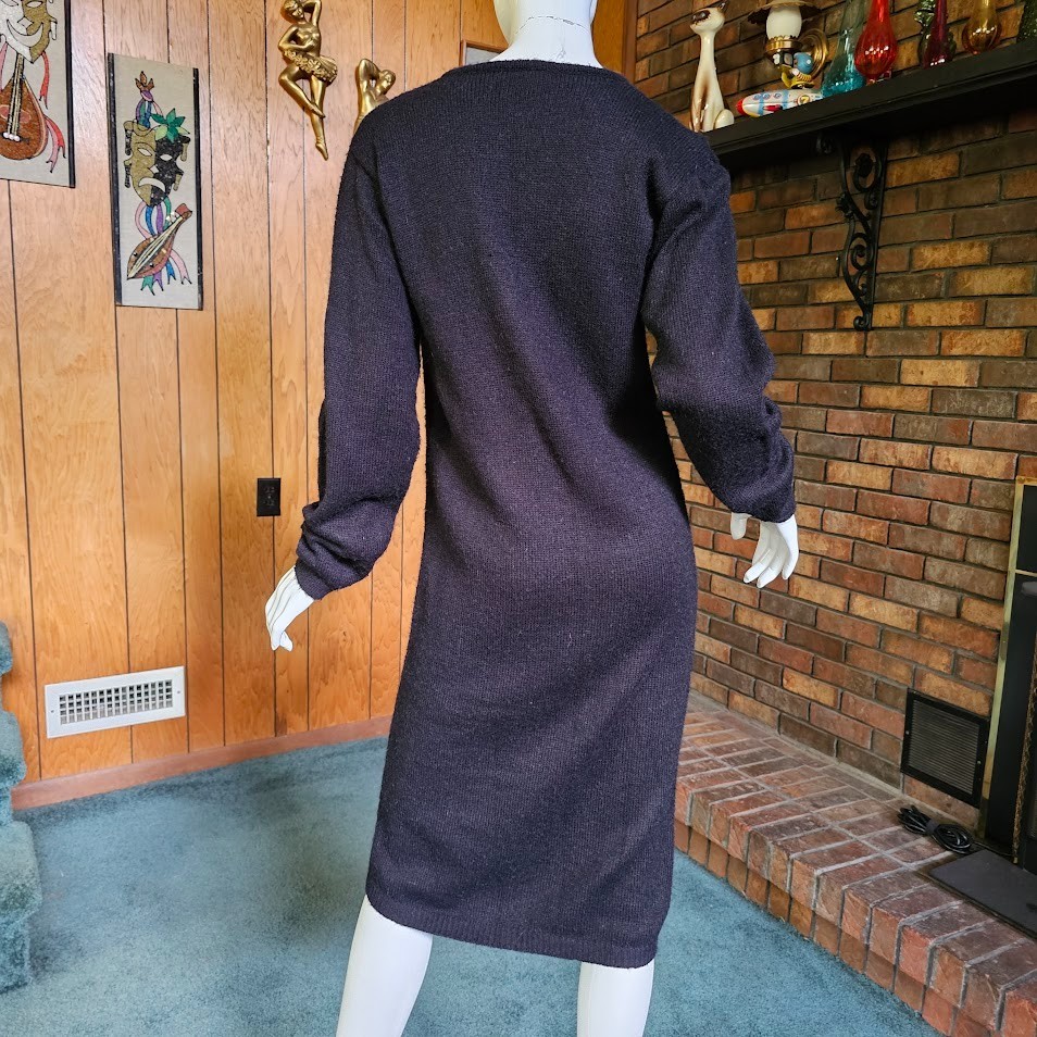 Vtg 80s New Wave Preppy Mall Rat Knit Floral Sweater Wiggle Bodycon Dress M/L