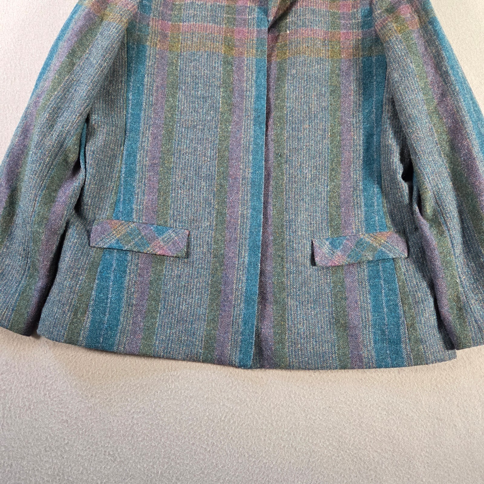 Vintage Wilroy Jacket Womens 16 Grey Wool Striped Blazer Mod ILGWU Made USA