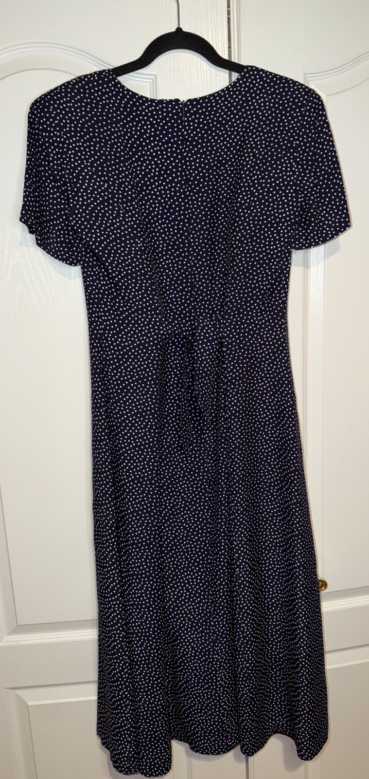 VTG Misty Lane Dress Navy Polka Dot Midi 8 Tie Back 90s Casual Lined Retro USA