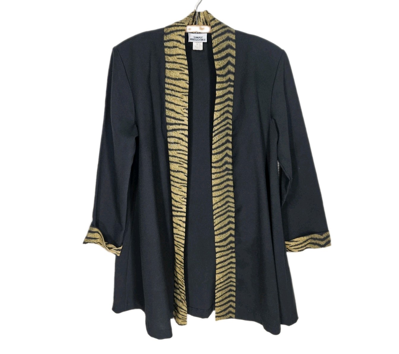 Vintage 1990s Zebra Jacket Tunic Coat Black Poly Knit 50s Style Retro Large