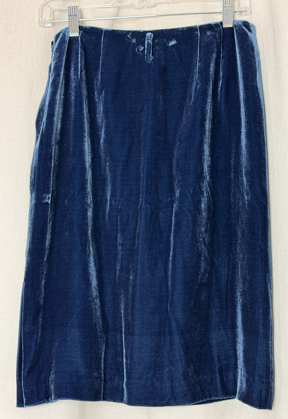 WORTH Vintage Blue Silk Blend Velvet Skirt Size 6 Fully Lined Side Zip Slit