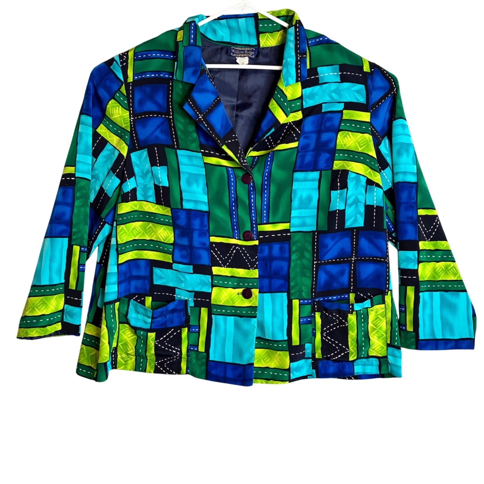 Willow Ridge Womens 22W Patchwork Blazer Jacket Multicolor Padded Shoulder Plus