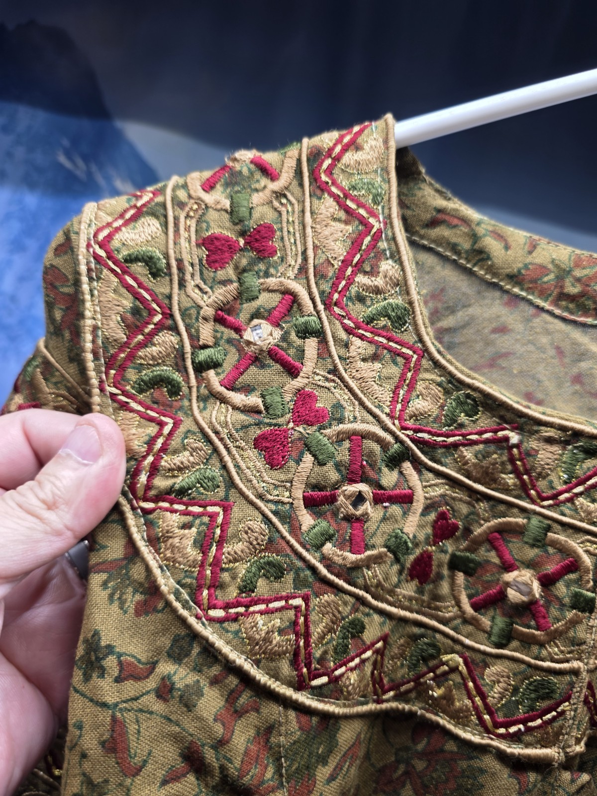 🔥 VTG Handmade Folk Art Dress Mirror Work Shisha Embroidery Floral Block Print