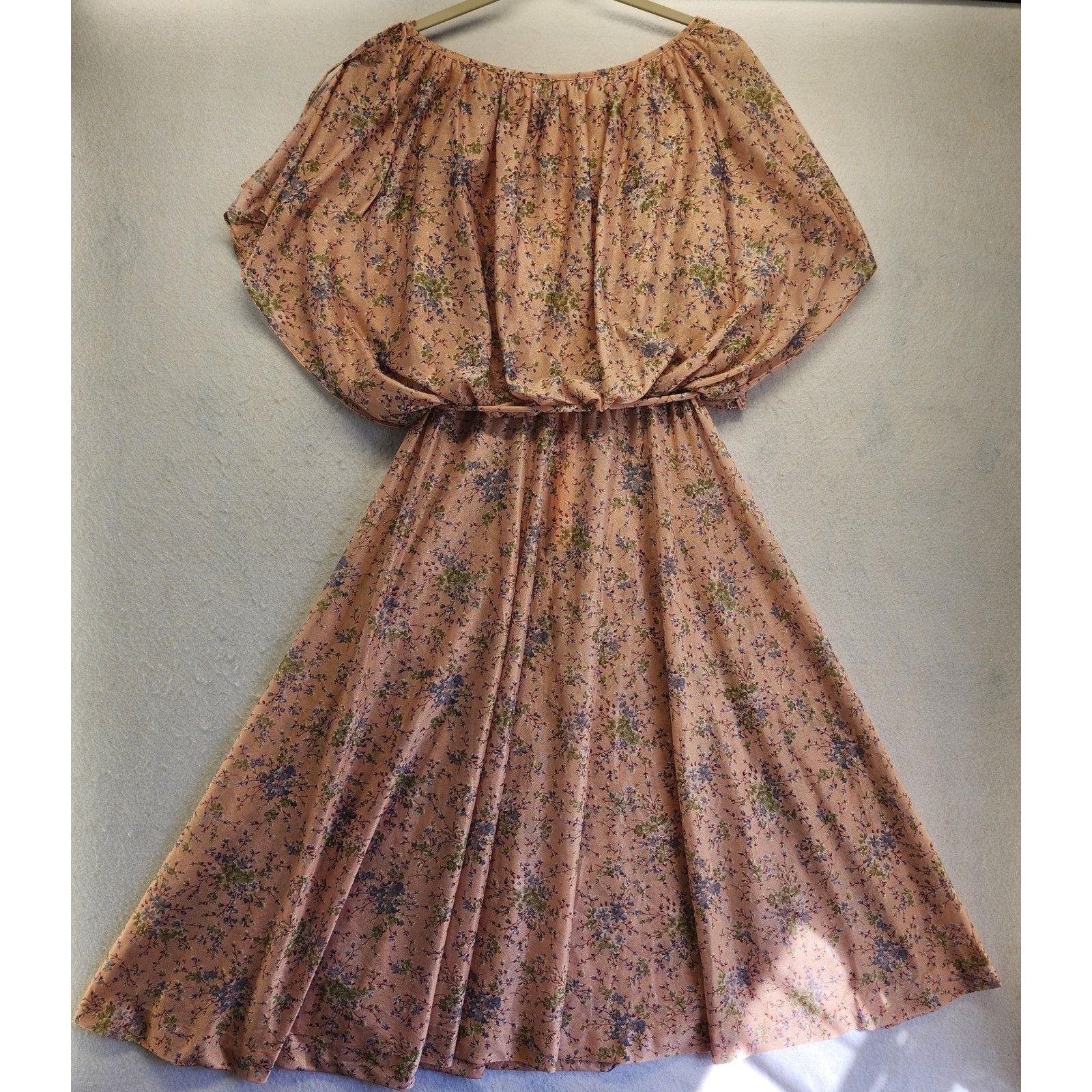 Vintage JCPenney Fashions Floral Flutter Sleeve Midi Dress Pink Size 13/14