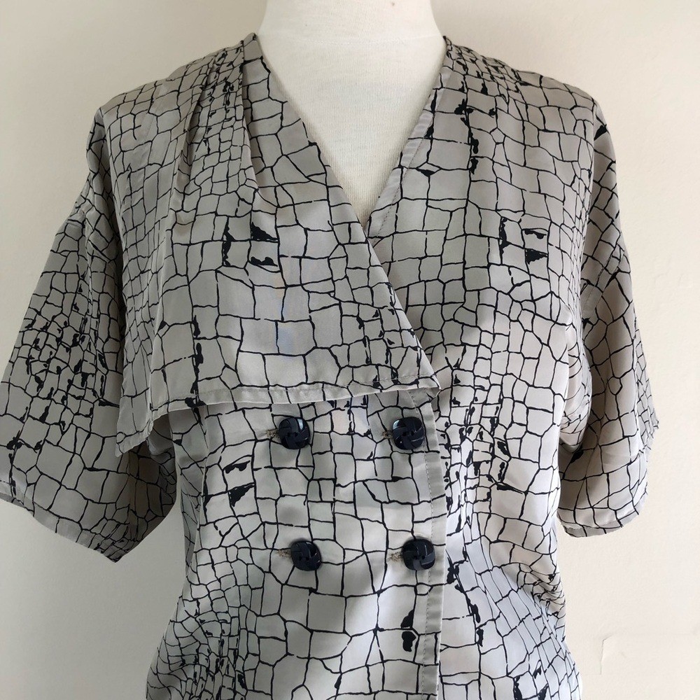 vintage 80s snake skin print blouse abstract animal shirt asymmetrical disco