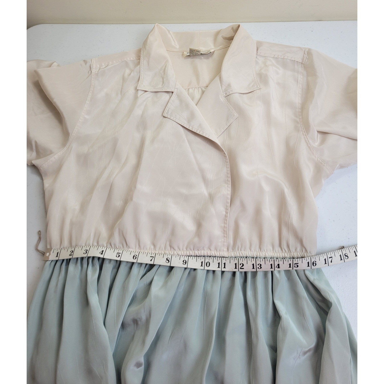 VTG Justine Todd Dress 80s Secretary Career Colorblock Cream Green Womens 12