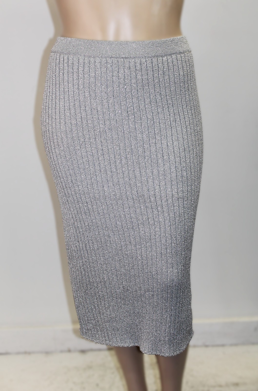 Eva Mendes Vintage Shimmer Grey Ribbed Knit Skirt Size XXL
