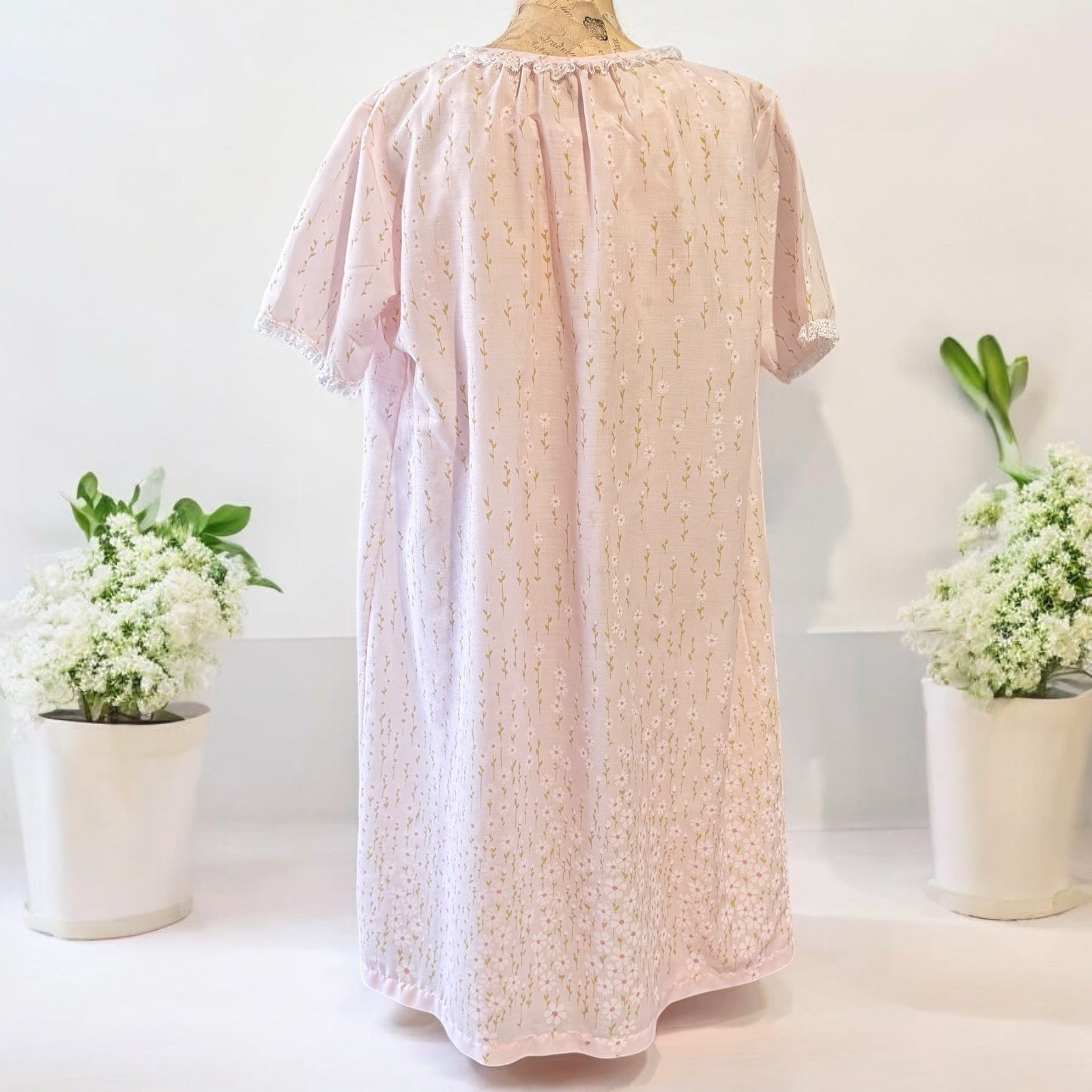 VTG Pinehurst Lingerie Nightgown Robe 2 Piece Pink Cotton Blend Women’s Small