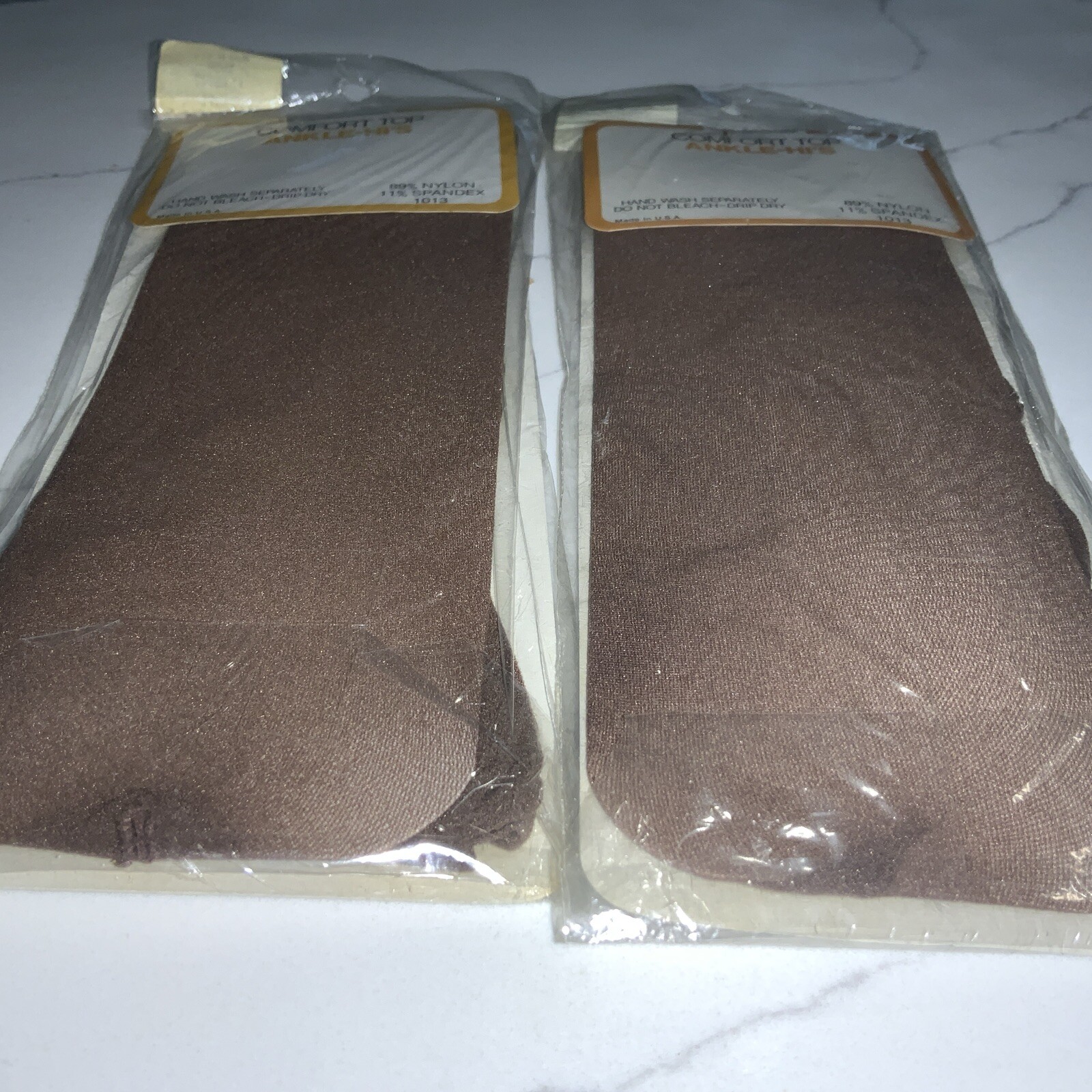 Lot of 2 Packages of 2 Pairs Vintage Comfort Top Taupe Ankle-Hi’s – 8-1/2-11 USA