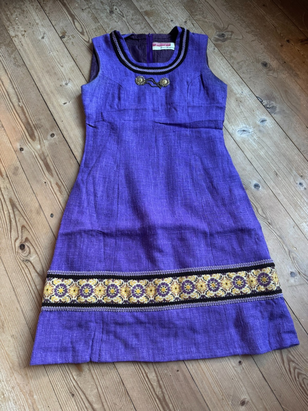 Vintage 60s 70s Perry Boutique Dress A Line Boho 36 38 Purple Reyon
