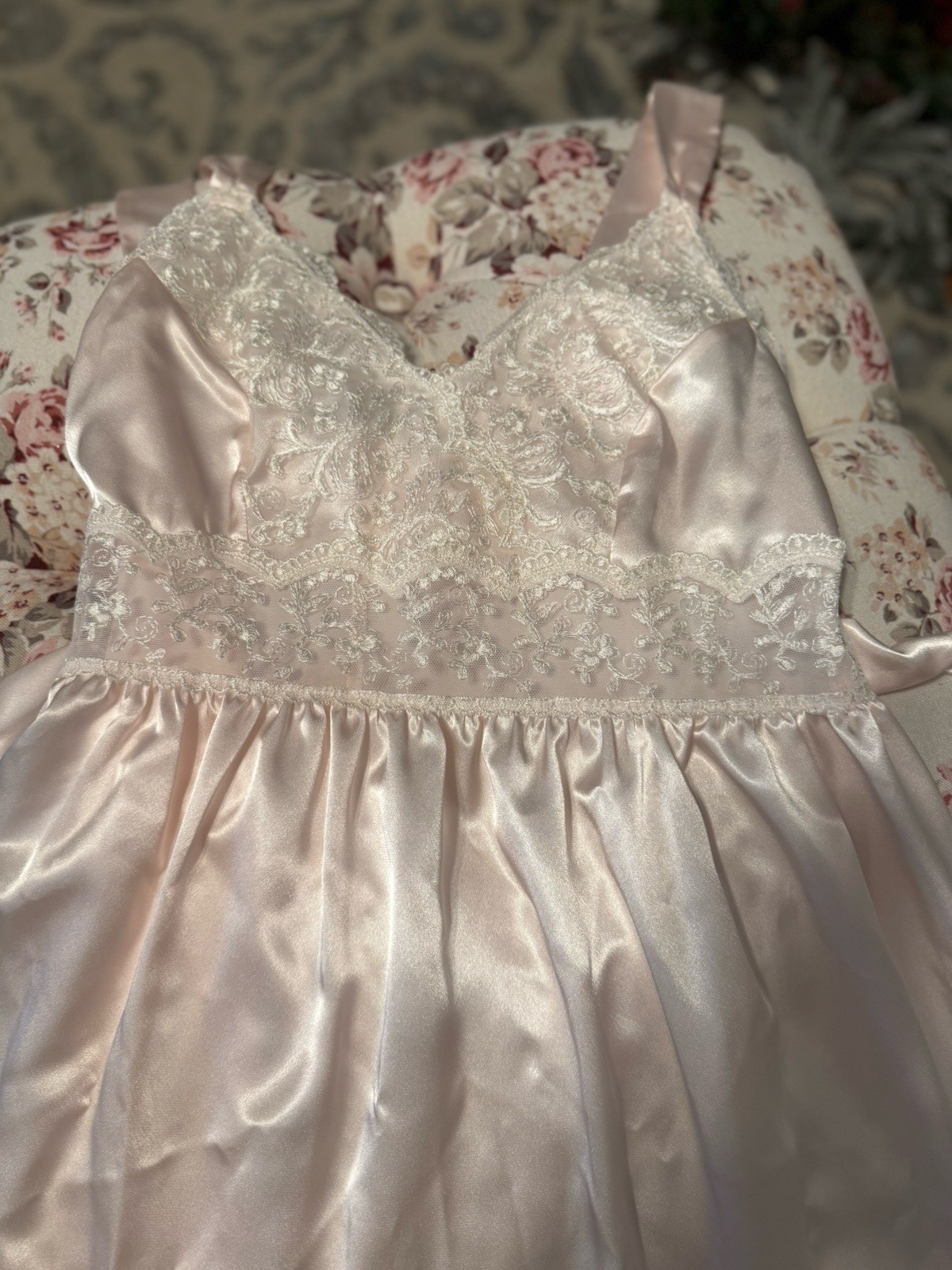 Vintage Harrods London Saxon Lingerie Blush Pink Long Nightgown NEW in Box 1997