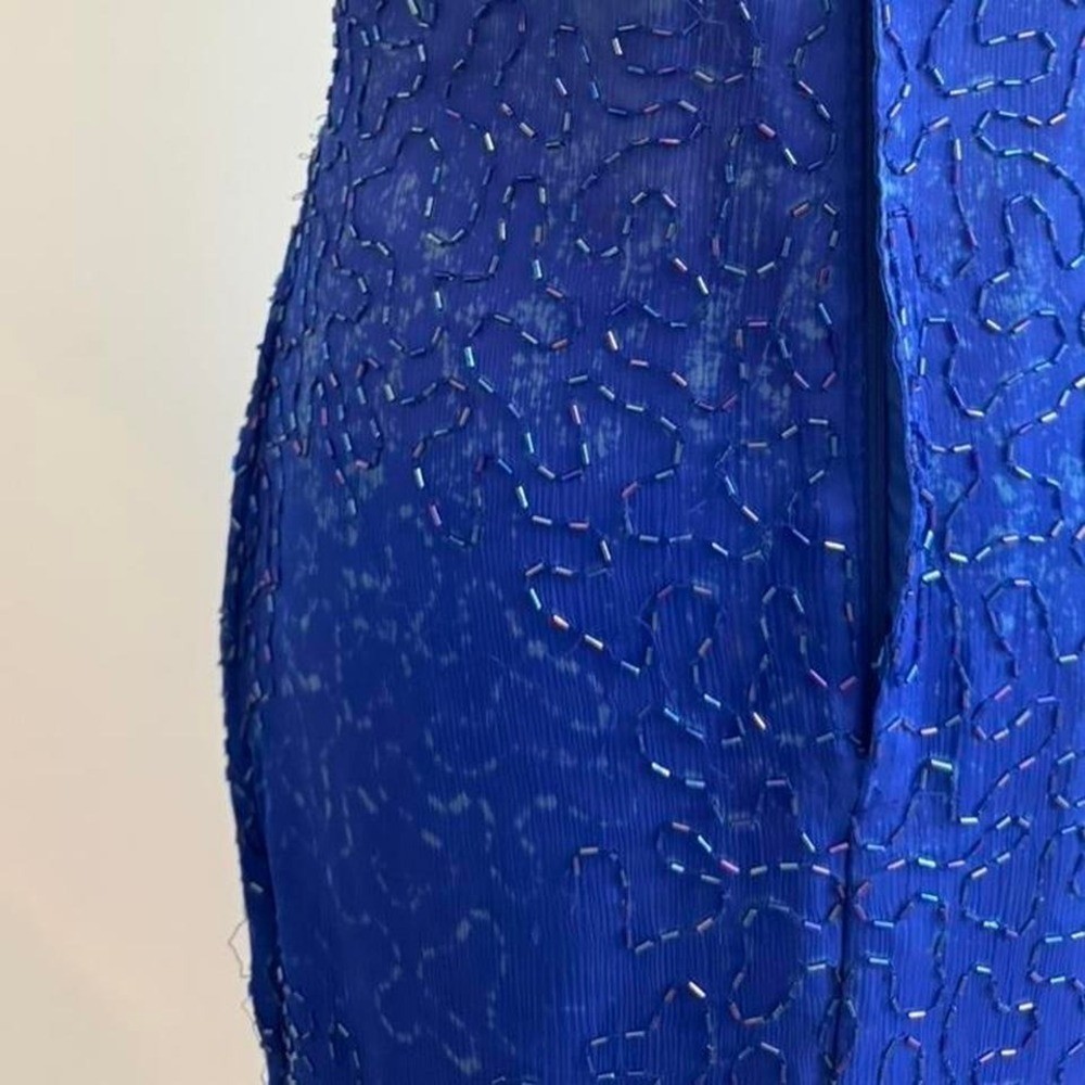 Vintage Lawrence Kagan 100% Silk Royal Blue Beaded Cutout Dress — Size L