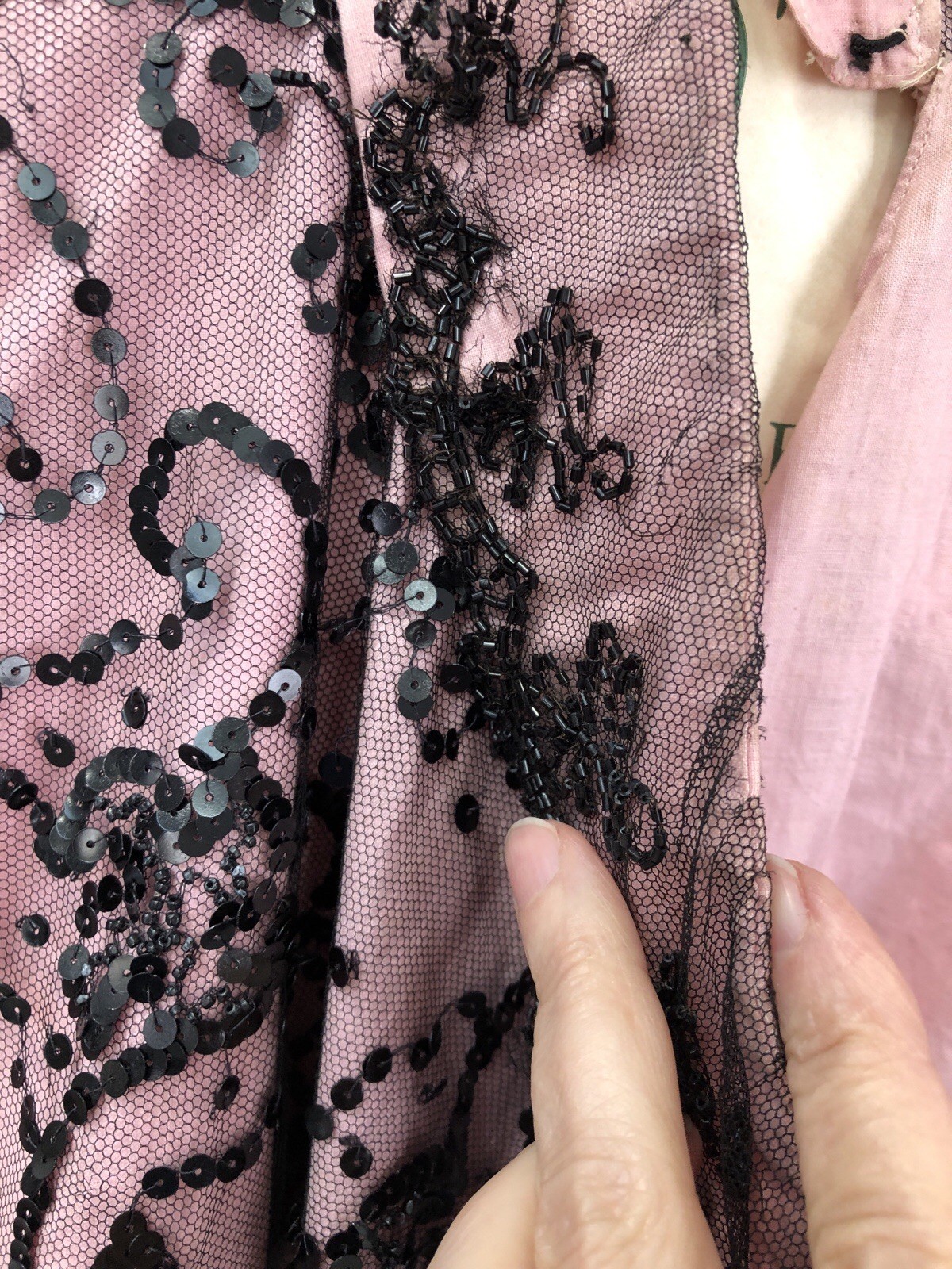 ANTIQUE VICTORIAN Early 1900s GIBSON GIRL PINK+Black JET SEQUIN BEADED 3Pc GOWN