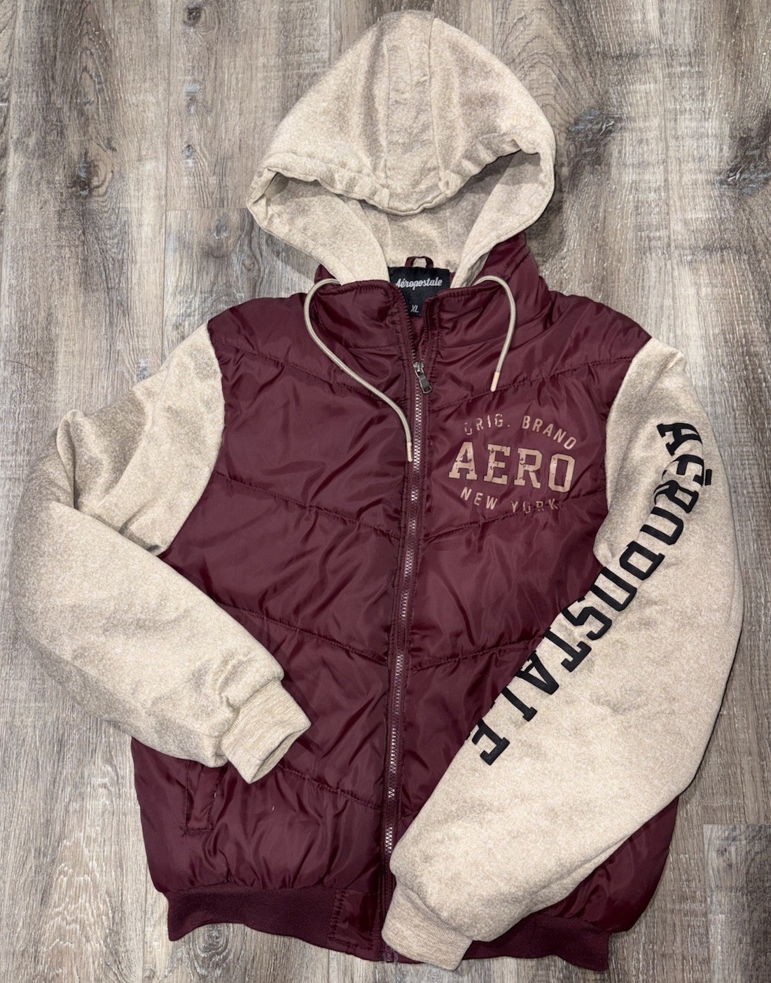 Y2K Vintage Aeropostale Distressed Bomber Hoodie Puffer Jacket Size XL Hoodie