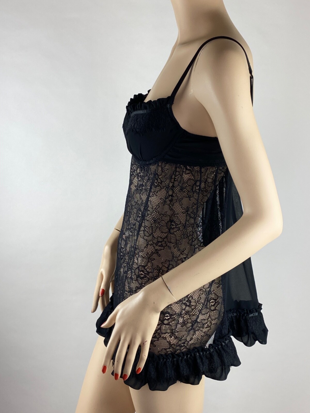 Vintage Victoria’s Secret Sexy Little Things Black Babydoll Nighty Bra Y2K 36B