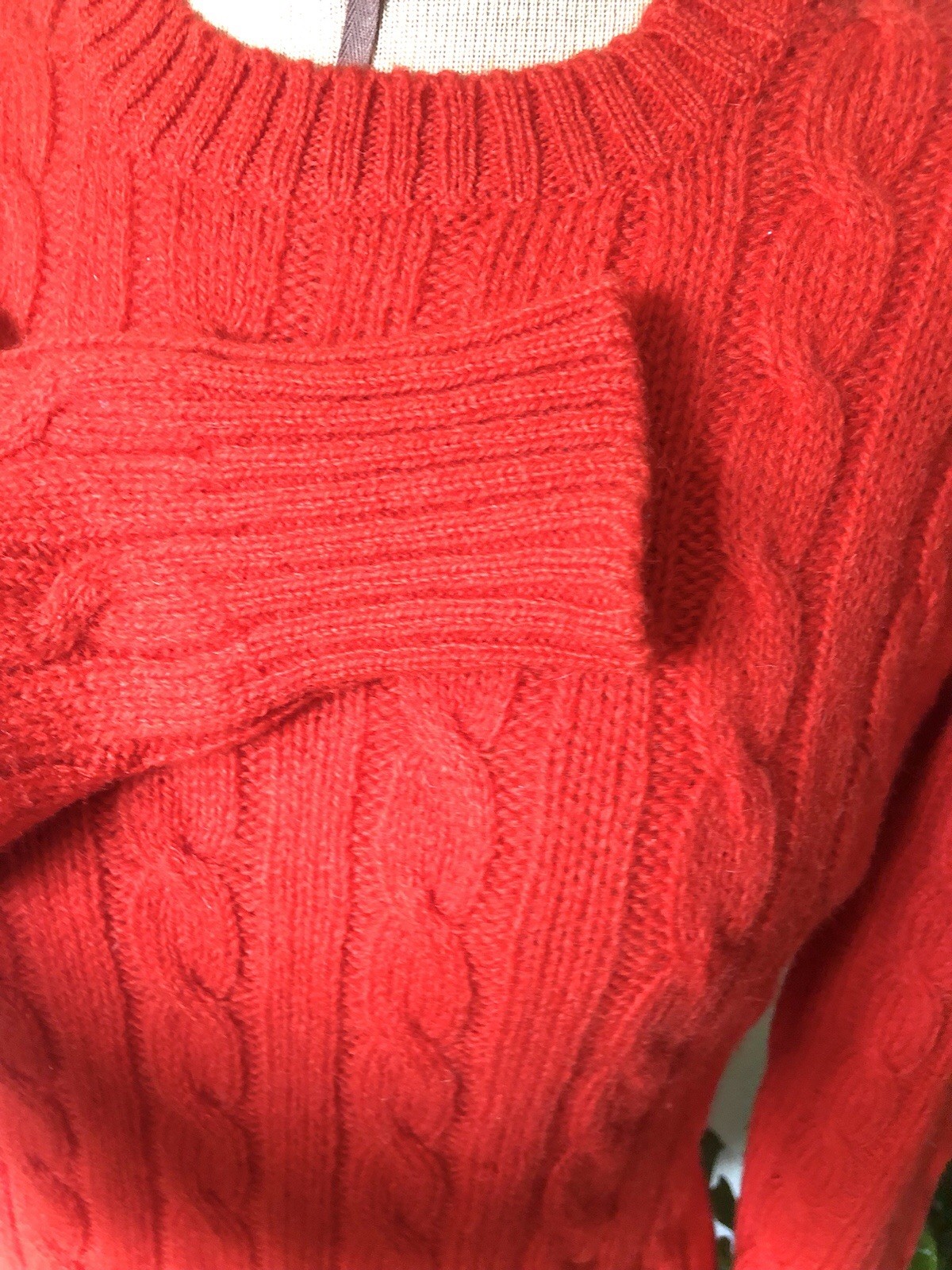 Bright Coral Shetlander Crazy Horse Wool Cable Knit Sweater