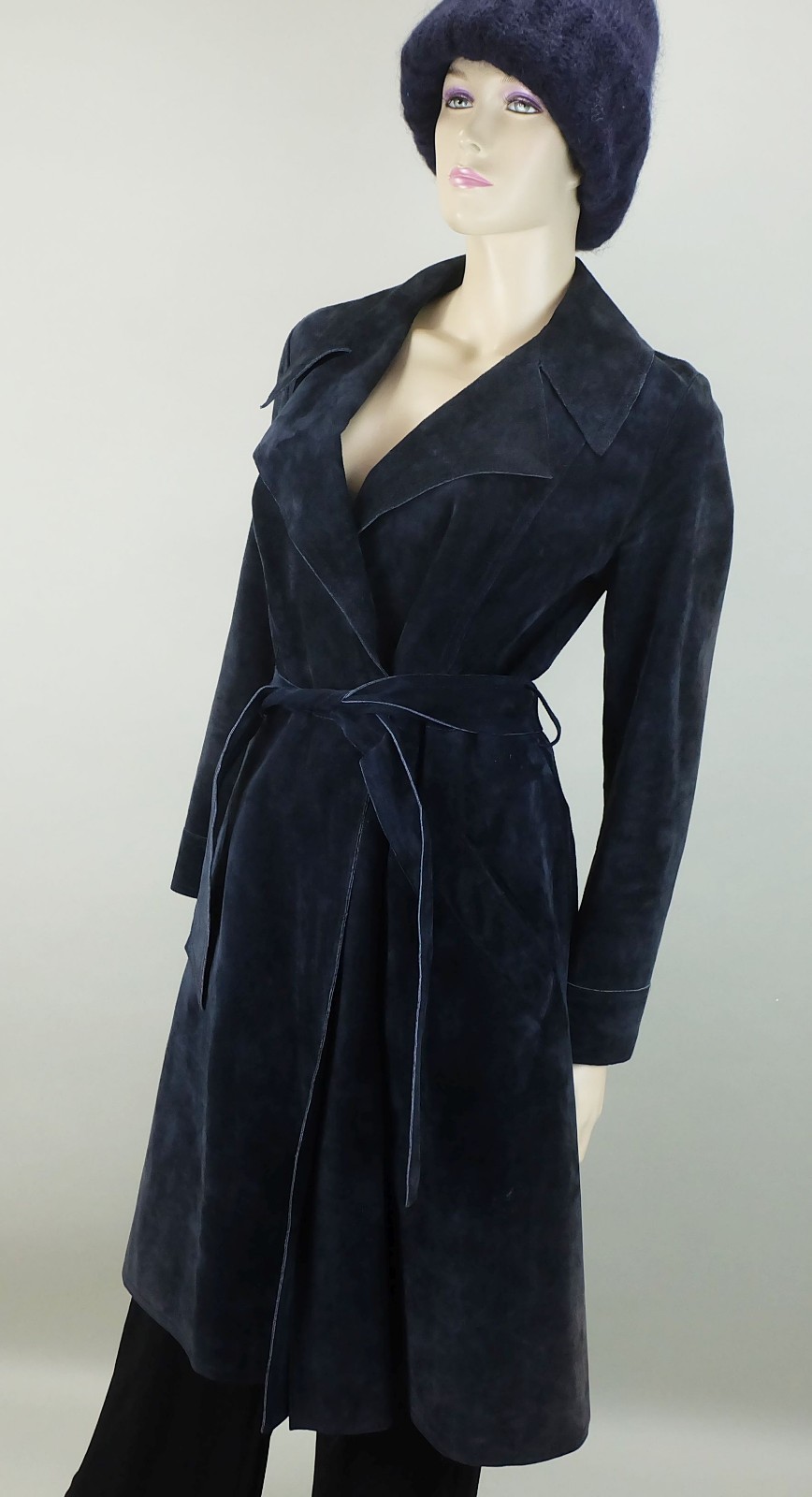 1970s Blue Suede Coat Size 38 True Vintage