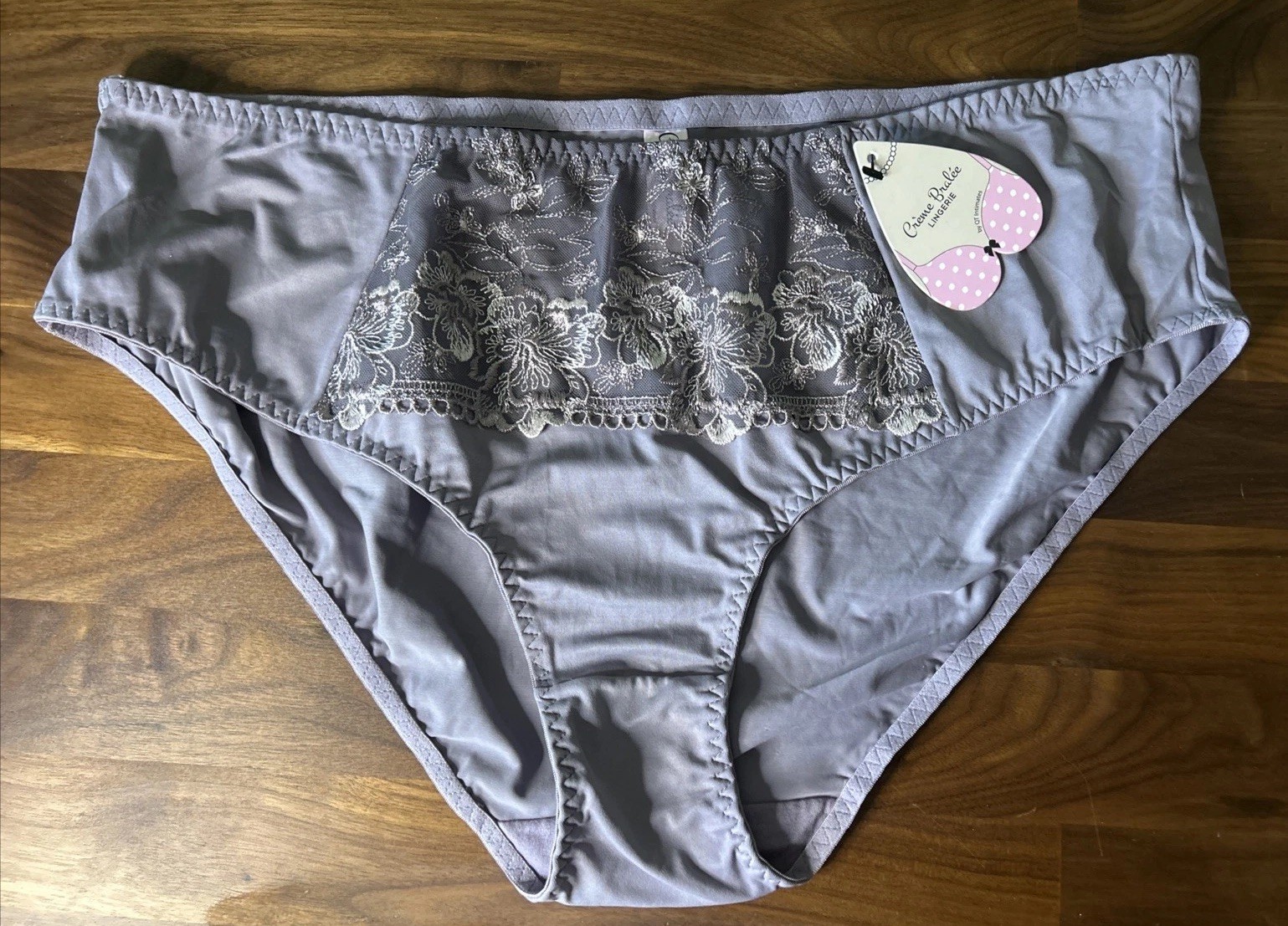 Vtg QT Brief Panties Gray Second Skin Satin Embroidery Sz 12 Creme Bralee NWT