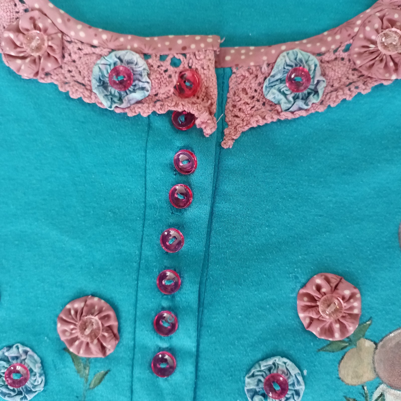 HollyHobby Granny Cottage Core Prairie Turquoise Coquette Floral Lace VTG Fairy