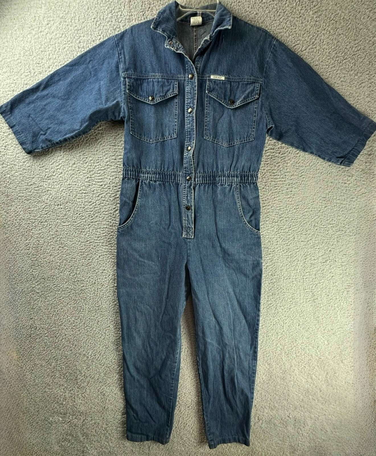 Vtg Jumpsuit Womens Medium 80s IDEAS Romper Coveralls Denim Snap Jumper