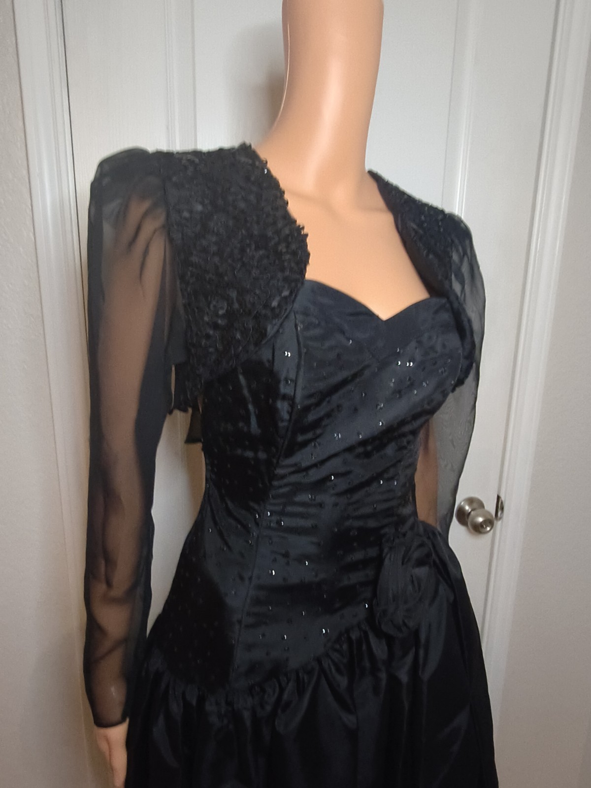 Vintage 80’s Black Glam Party Dress Size XS Formal Dance Goth Assymmetric -DP14