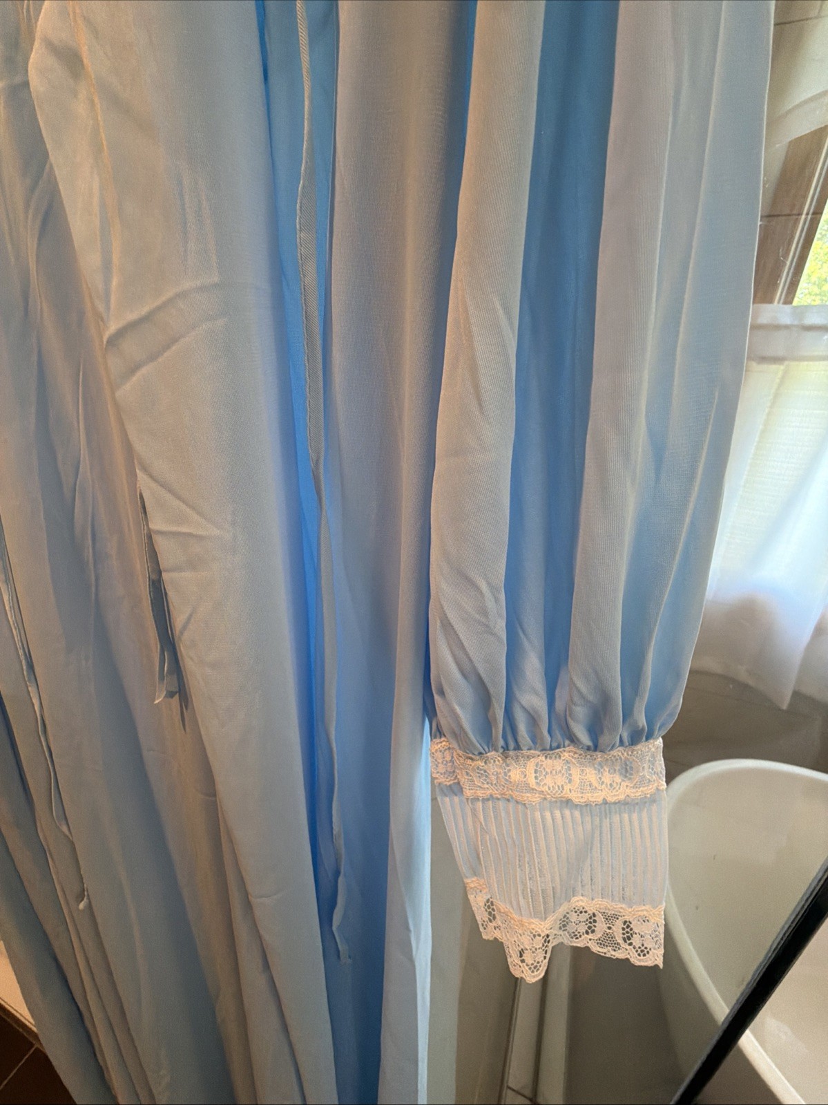 VTG I Do NYLON Lace Detail Baby Blue PEIGNOIR ROBE/NIGHTGOWN 2Pc SET Sz Small