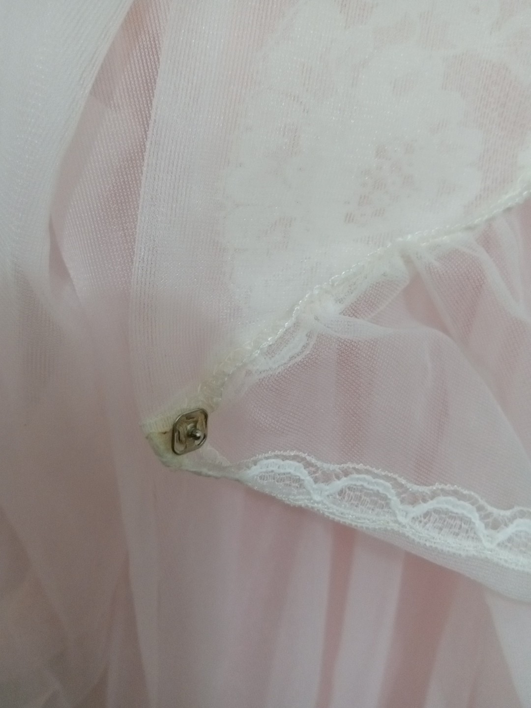 Vintage Ballet Pink Sheer Piegnoir Set Nightgown Robe Lace Trim Medium 1960s