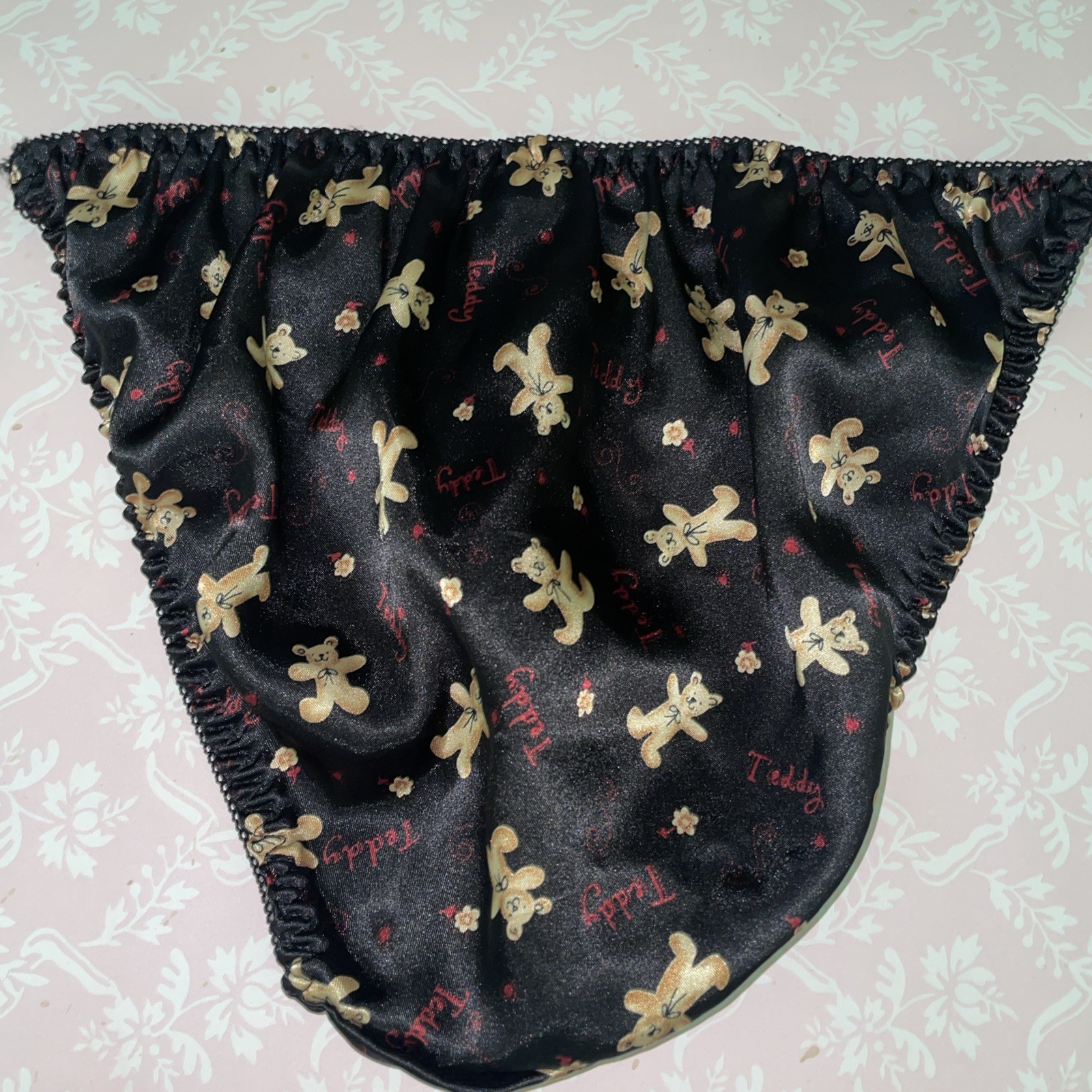 NWOT 90’s VTG Teddy Bear Satin String Bikini Panties W/Bows Unique Sissy Sz XL