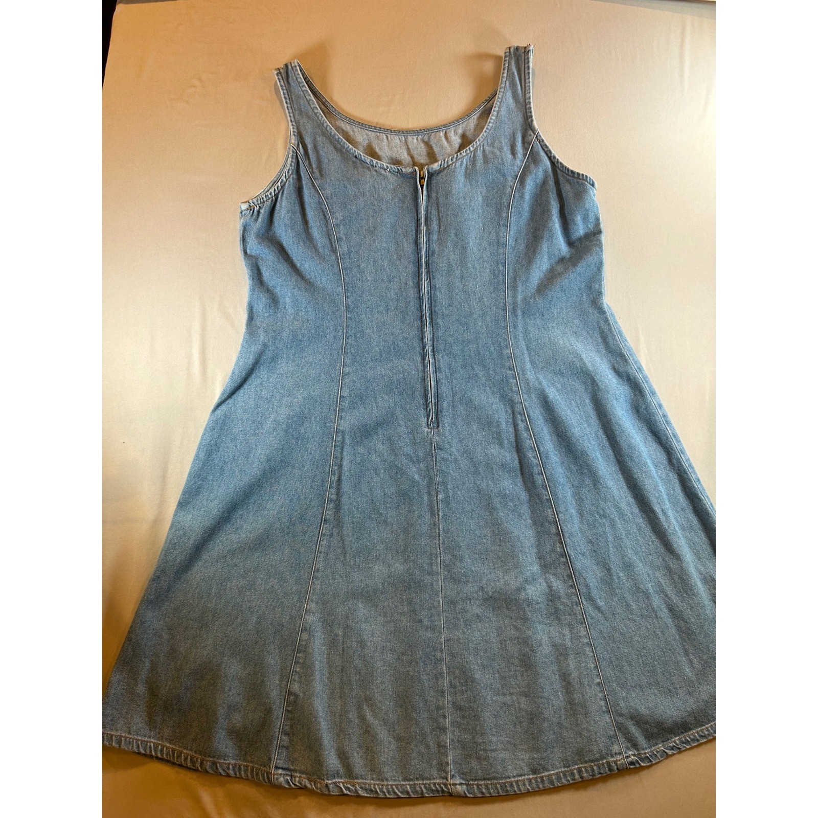 Vintage Blue Denim Pinafore Dress Sleeveless A-Line Scoop Neck YKK Zipper Medium