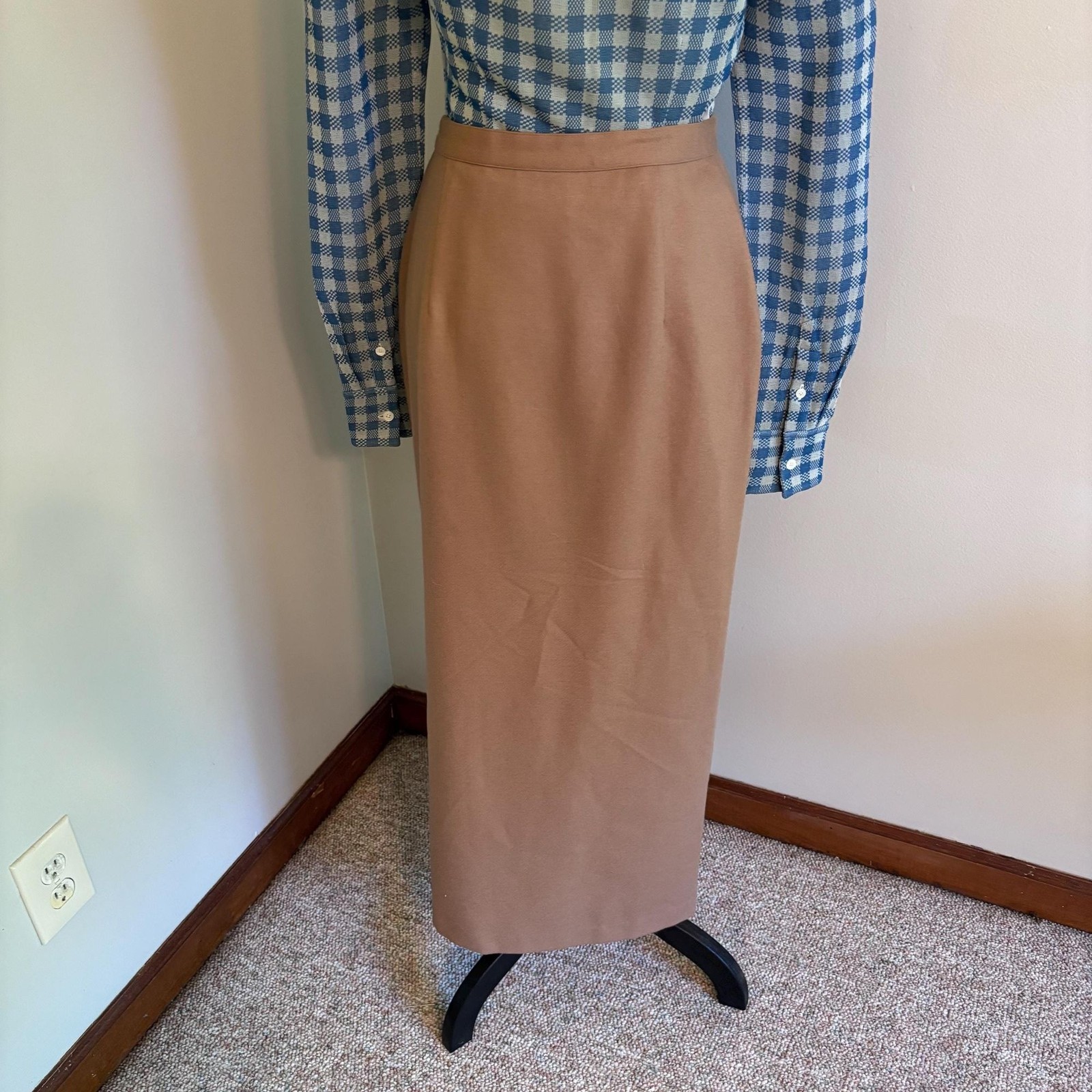 Vintage SISLEY Camel Italian Virgin Wool Wrap Maxi Skirt, 90s Minimalist, Size 6
