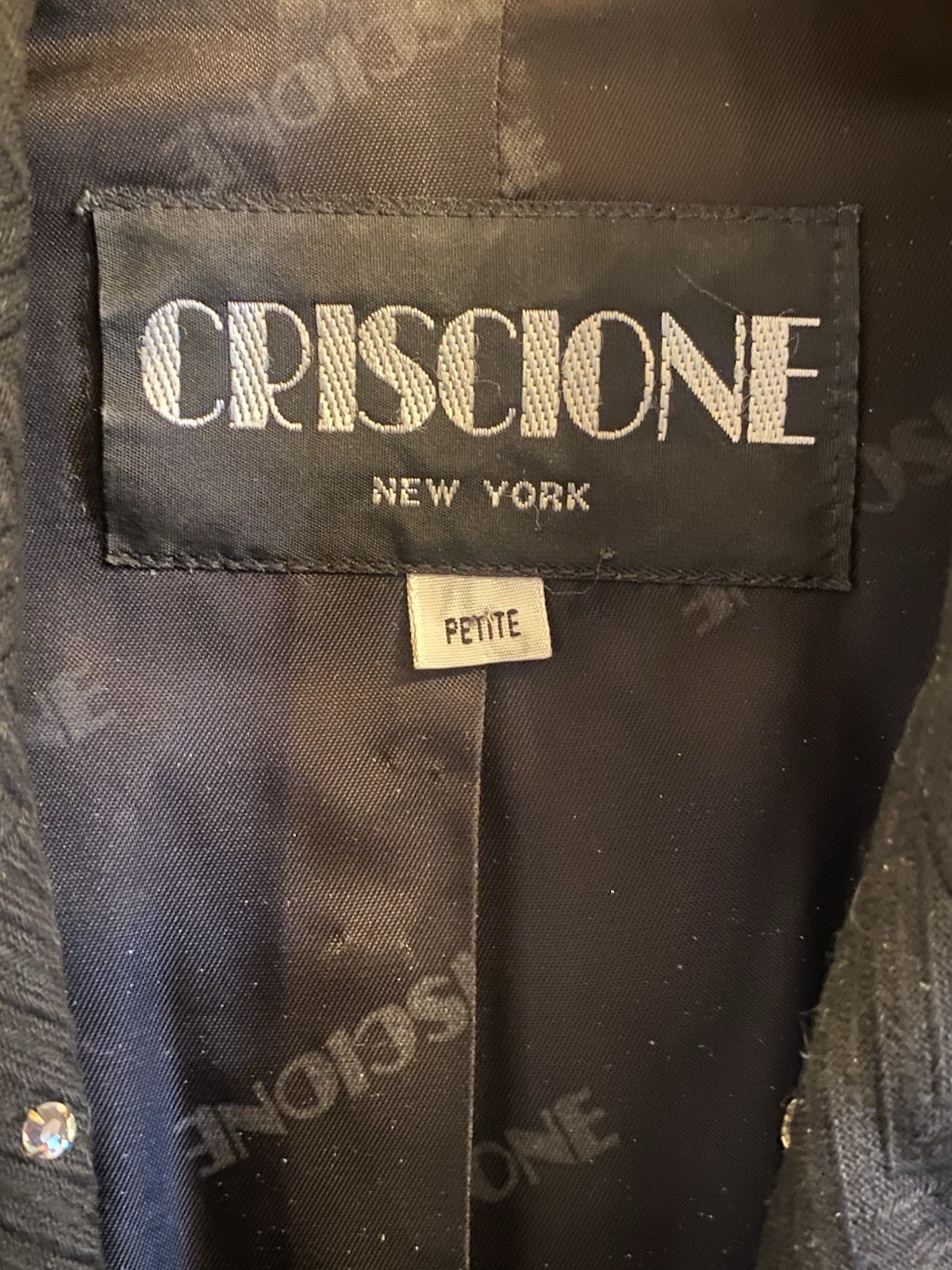 Black Crisione Blazer Ladies Sz 12 P Rhinestones Shoulder Pads Pockets Good Cond