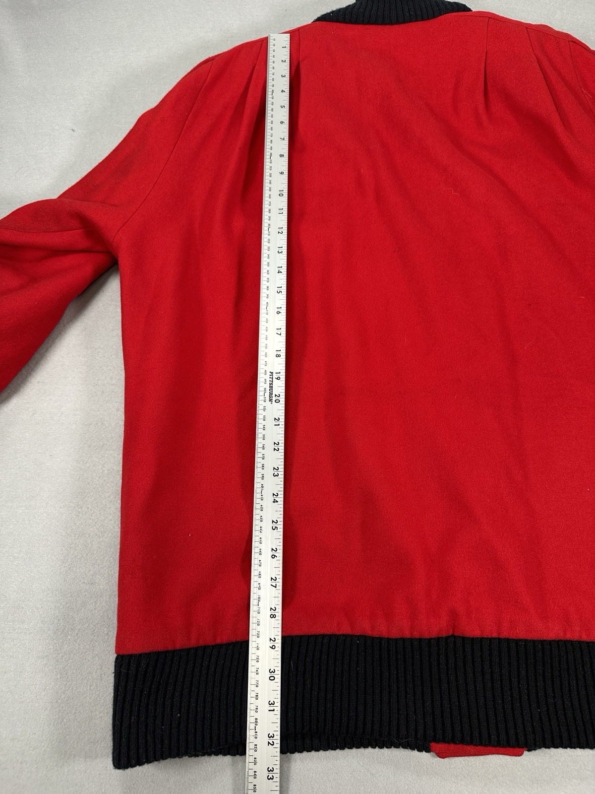 Herman Kay Vintage Winter Coat sz 6 Long Red Black Gold Buttons Wool Pleated