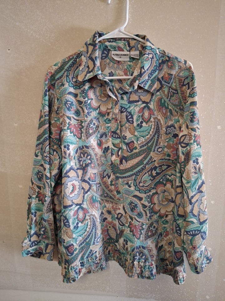 Vintage Alfred Dunner Multicolored Longsleeve Pastel Paisley Patterned Blouse 16